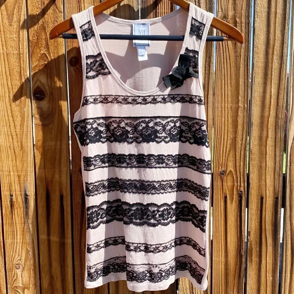 NMG Jeans Lace Tank Top Light Pink and Black Size Small